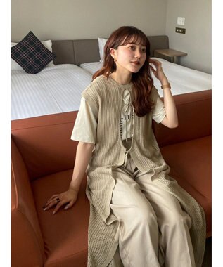 Green Parks 前後２Ｗａｙ　透かし柄ニットワンピース Beige