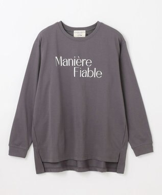 ANY L 【洗濯機可/接触冷感/UVケア】オーガビッツロングスリーブTシャツ チャコール×ロゴ