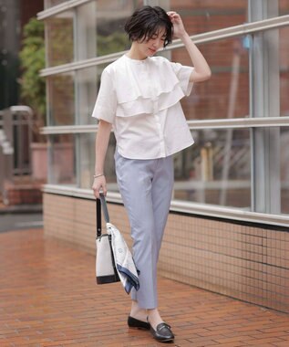 J.PRESS LADIES 【セットアップ対応・洗える・撥水】コットンFITTY テーパード パンツ サックス系