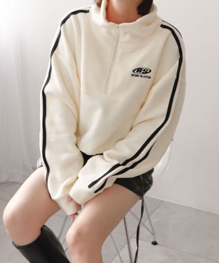 WEGO ハーフジップフリースショートプルオーバー ホワイトアイボリー