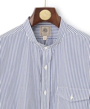 J.PRESS MEN ポプリンマルチストライプ バンドカラーシャツ ネイビー系1