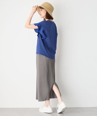 ANY 異素材コンビフリルスリーブプルオーバー ブルー