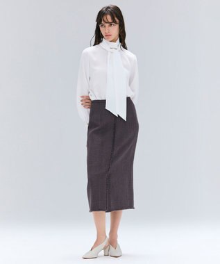 BEIGE， MULLIN / ウールツイードフロントベントスカート Warm Gray