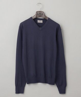 GOTAIRIKU 【家庭洗濯可能】イタリア糸 ハイゲージVネックニット ネイビー系