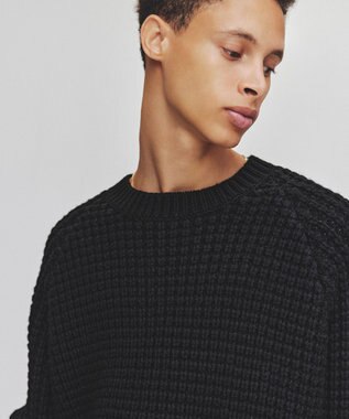 UNFILO MENS 【男女兼用】ウールポップコーン クルーネック ニット ブラック
