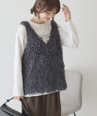 AMERICAN HOLIC 【選べる丈】フェザーVネックベスト Charcoal Gray