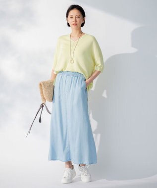 自由区 【新型登場！/WEB限定カラー有】ハイツイストコットンアセテート ニット5分袖 ライトグリーン系