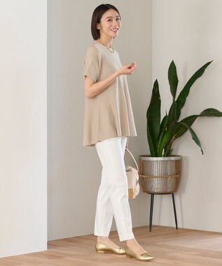 自由区 【WEB限定・洗える・XSサイズあり】ハイツイストコットンアセテートテントライン ニット ベージュ系