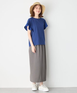 ANY 異素材コンビフリルスリーブプルオーバー ブルー