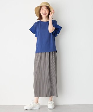 ANY 異素材コンビフリルスリーブプルオーバー ブルー