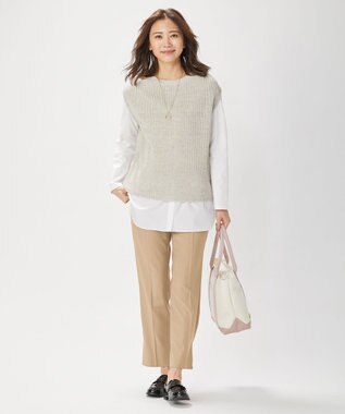 J.PRESS LADIES 【洗える】ポリエステルレーヨンマイクロギャバストレッチ テーパード パンツ ベージュ系