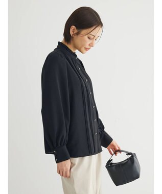 Green Parks ・ＥＬＥＮＣＡＲＥ　ＤＵＥ　ピンタックスタンドブラウス Black