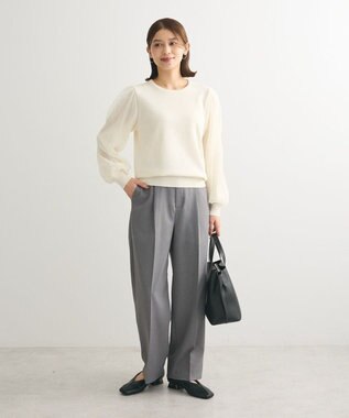 Green Parks 袖チュールマジョリカドッキングニットプルオーバー Ivory