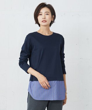 J.PRESS LADIES 【接触冷感・UVケア】レイヤードジャージー カットソー ネイビー系1