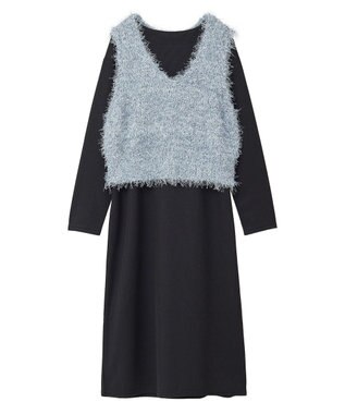 Green Parks ＳＥＴ２点ベスト＋リブワンピース Black