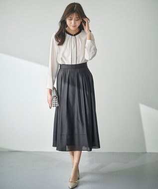 ANY SIS 【洗える】フロントタック ブラウス アイボリー×ブラック