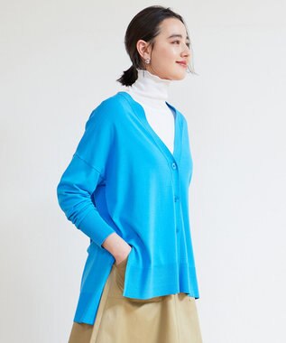 UNFILO 【抗菌防臭】スタイルアップニット NEW カーディガン ブルー