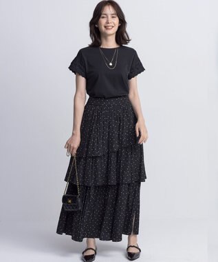 組曲 S レーススリーブシルケット カットソー ブラック系