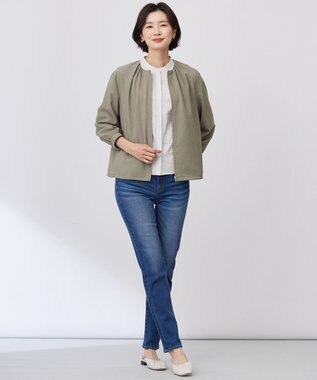 J.PRESS LADIES L 【洗える】エンブロシャツジャージー ブラウスライク カットソー グレージュ系