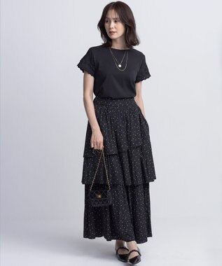 組曲 レーススリーブシルケット カットソー ブラック系