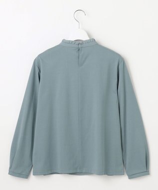 J.PRESS LADIES L プレーティングジャージー フリルネック カットソー グレイッシュグリーン系