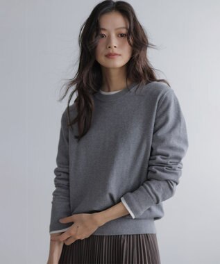 組曲 S 【加藤ローサさん着用】コットンカシミヤMIX刺繍入りニット ライトグレー系