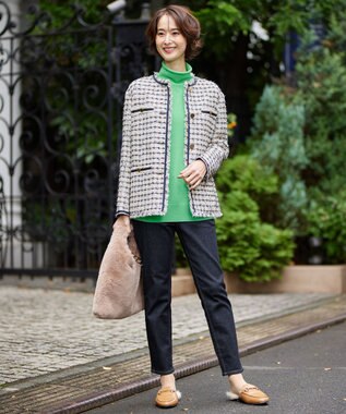 自由区 【洗える】ソフトウールハイゲージ ハイネックニット グリーン系