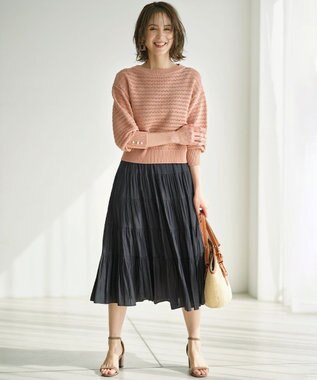 組曲 L ギャザーライトデシン ティアードスカート ブラック系