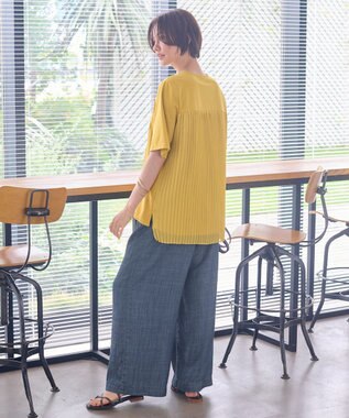 自由区 【洗える・XSサイズあり】シアーコンビバックプリーツ カットソー イエロー系