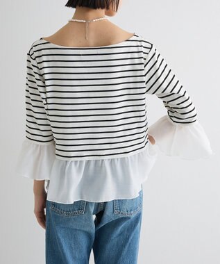 Green Parks 異素材ボーダーペプラムカットソー Off White