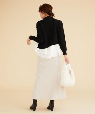 Feroux 【洗える】ラッフルレイヤード ニット ブラック系