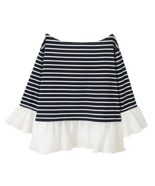 Green Parks 異素材ボーダーペプラムカットソー Navy