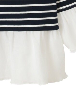 Green Parks 異素材ボーダーペプラムカットソー Navy