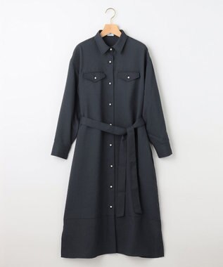 組曲 【サッシュベルト付き】パールボタンシャツワンピース ネイビー系