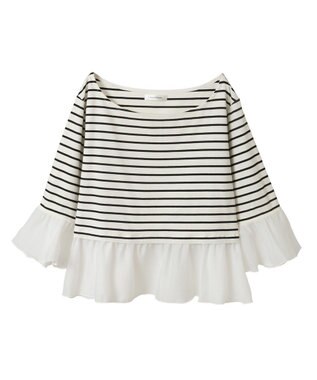 Green Parks 異素材ボーダーペプラムカットソー Off White