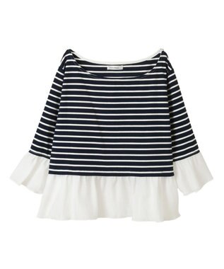 Green Parks 異素材ボーダーペプラムカットソー Navy