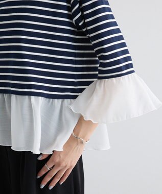 Green Parks 異素材ボーダーペプラムカットソー Navy