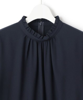 23区 L 【洗える】ジョーゼット フリル ブラウス ネイビー系