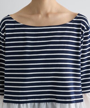 Green Parks 異素材ボーダーペプラムカットソー Navy