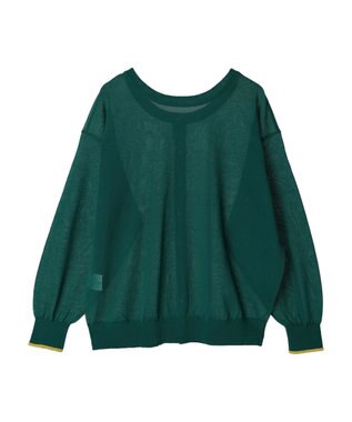 AMERICAN HOLIC バイカラーシアーニットカーディガン Green