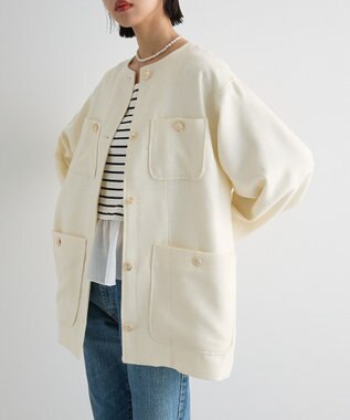 Green Parks 異素材ボーダーペプラムカットソー Off White