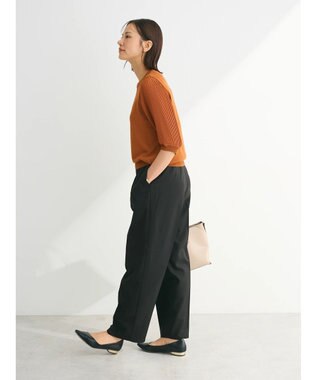 Green Parks 袖プリーツドッキング５分袖ニットプルオーバー Orange