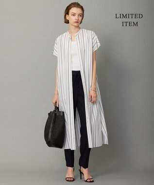 ICB 【WEB限定・洗える】 バンドカラーワンピース オフホワイトストライプ系