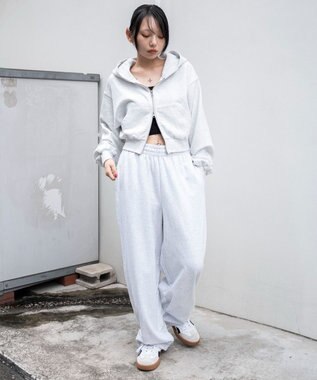 WEGO 【ウエストゴム】スウェットワイドパンツ アッシュグレー