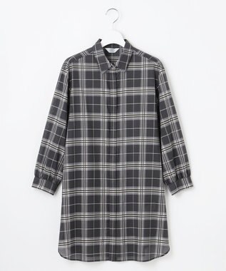 J.PRESS LADIES 【WEB限定カラーあり・洗える】SOFT SHEER チェック ロング シャツ スレートチェック系