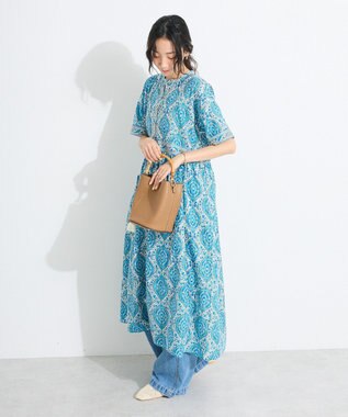 CRAFT STANDARD BOUTIQUE インド綿アラベスク柄ワンピース Blue