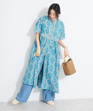 CRAFT STANDARD BOUTIQUE インド綿アラベスク柄ワンピース Blue