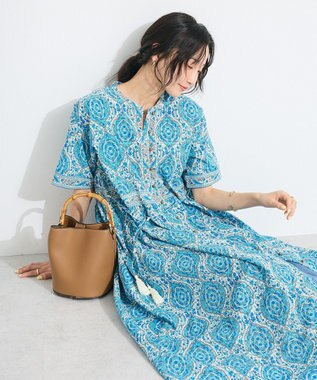 CRAFT STANDARD BOUTIQUE インド綿アラベスク柄ワンピース Blue
