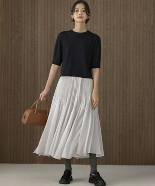 組曲 クルミボタン5分袖ニット ブラック系