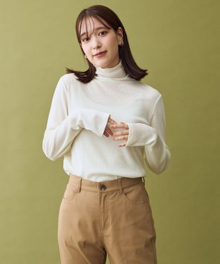 ANY L ウール混リブタートルネックカットソー エクリュ